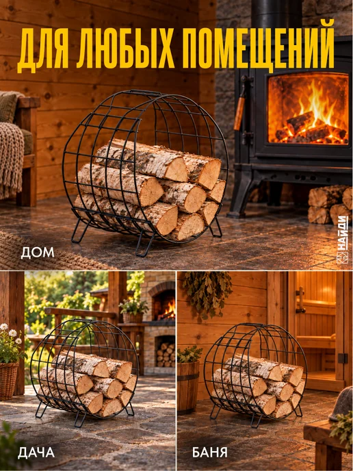 НАЙДИ Дровница для бани корзина переноска для дров, черный, фото 4
