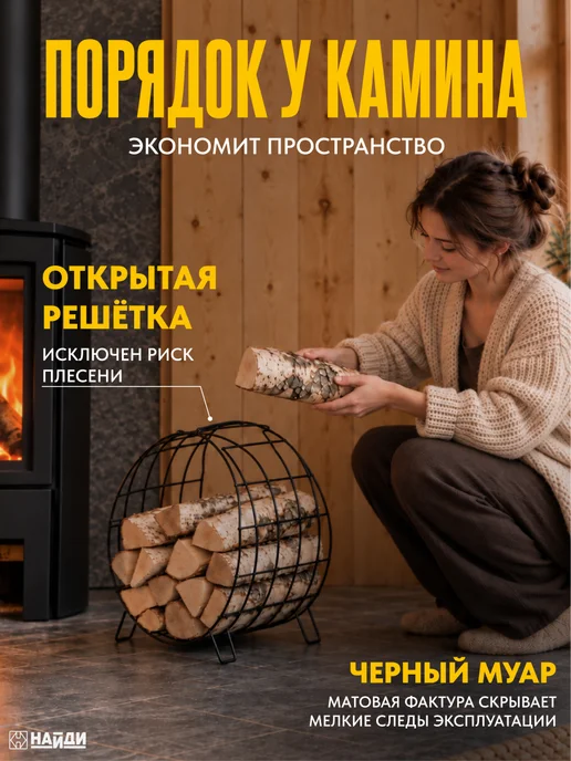 НАЙДИ Дровница для бани корзина переноска для дров, черный, фото 6