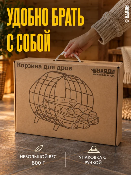 НАЙДИ Дровница для бани корзина переноска для дров, черный, фото 8