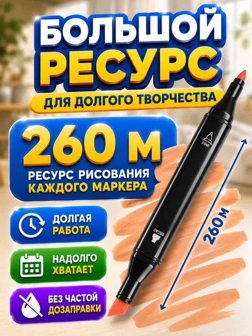 Фломастеры для скетчинга Фломастеры двухсторонние для скетчинга 60 цветов, 80 цв., фото 4