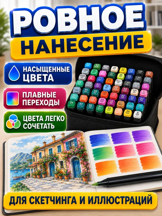 Фломастеры для скетчинга Фломастеры двухсторонние для скетчинга 60 цветов, 80 цв., фото 8