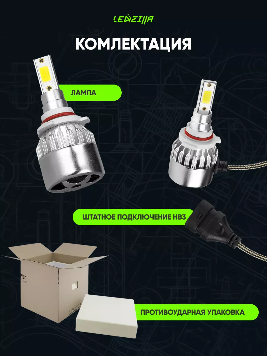 Лампы HB3 светодиодные led в авто (птф, ближний, дальний) LEDZILLA 19447049  купить за 438 ₽ в интернет-магазине Wildberries