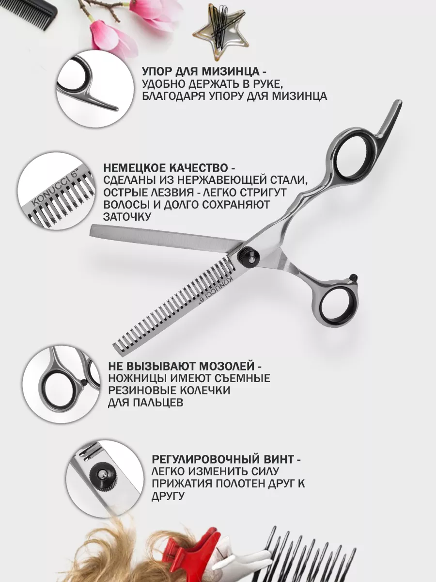 Ножницы филировочные парикмахерские для стрижки волос Konucci 19496049  купить за 420 ₽ в интернет-магазине Wildberries