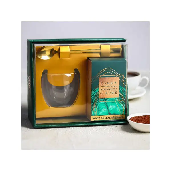 Подарочный набор: стакан стеклянный, кофе молотый, ложка