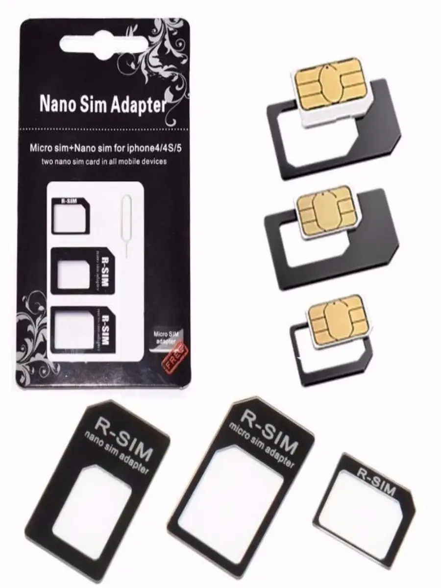 Переходник Sim - Nano Sim - Micro Sim (восстановитель Sim) Черный