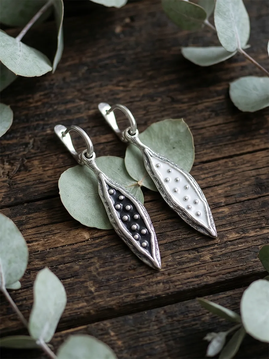 Серьги Листики серебро 925