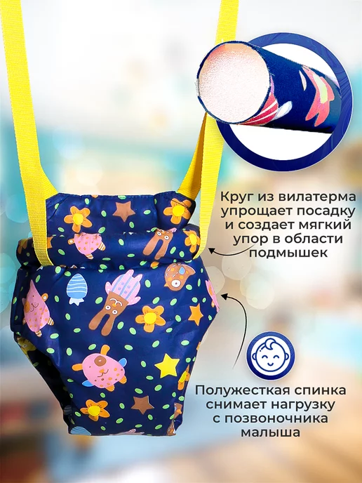 Спортбэби Подвесные прыгунки на круге детям 3в1 с крюком, синий, фото 2