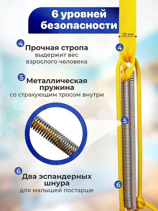 Спортбэби Подвесные прыгунки на круге детям 3в1 с крюком, синий, фото 6