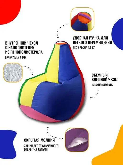 PUFON Кресло-мешок ГРУША XXL Водостойкий ДЮСПА, оранжевый, фото 8