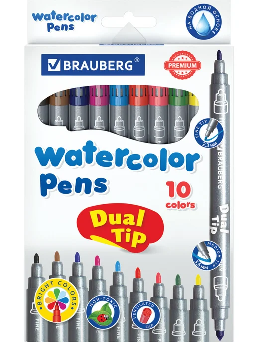 Brauberg Фломастеры двусторонние, детские, 10 цветов, 10 цв., фото 6