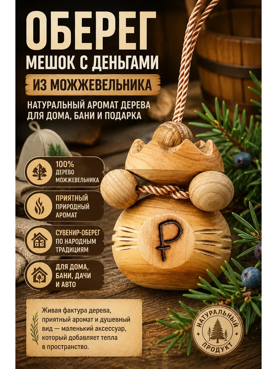 Сувенир оберег денежный мешок с знаком ₽ для дома и бани