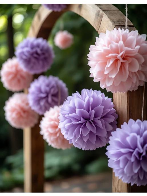 Happy poms Бумажные помпоны для праздника 35 см 25 см, набор 8 шт, 8 шт, фото 2