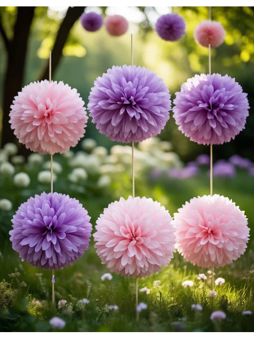 Happy poms Бумажные помпоны для праздника 35 см 25 см, набор 8 шт, 8 шт, фото 5