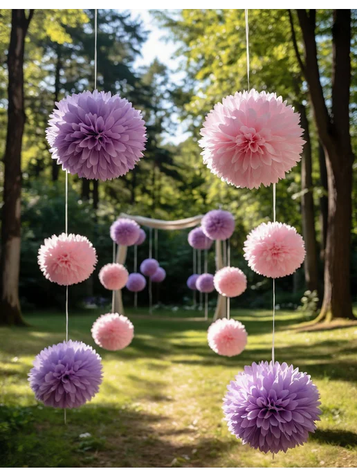 Happy poms Бумажные помпоны для праздника 35 см 25 см, набор 8 шт, 8 шт, фото 6