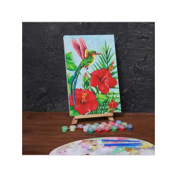 Картина по номерам на холсте с подрамником "Птица на цветущей ветке" 20х30 см