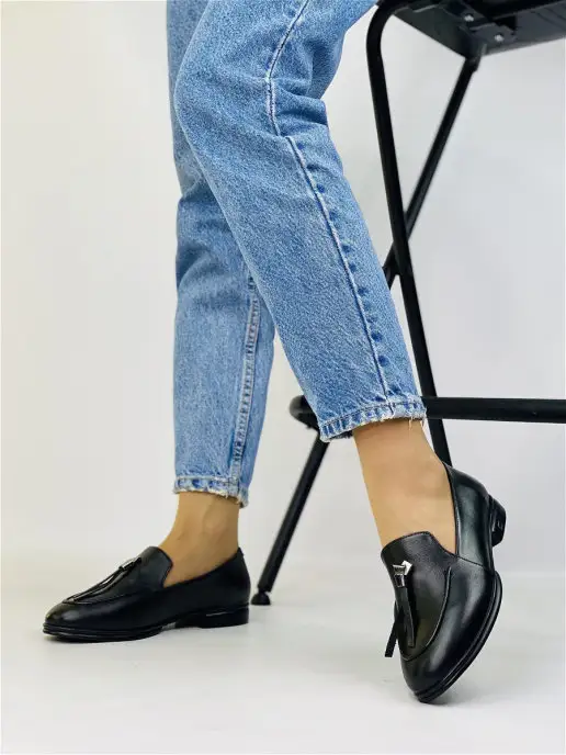 CLOVISTREND Туфли лоферы натуральная кожа демисезонные, черный