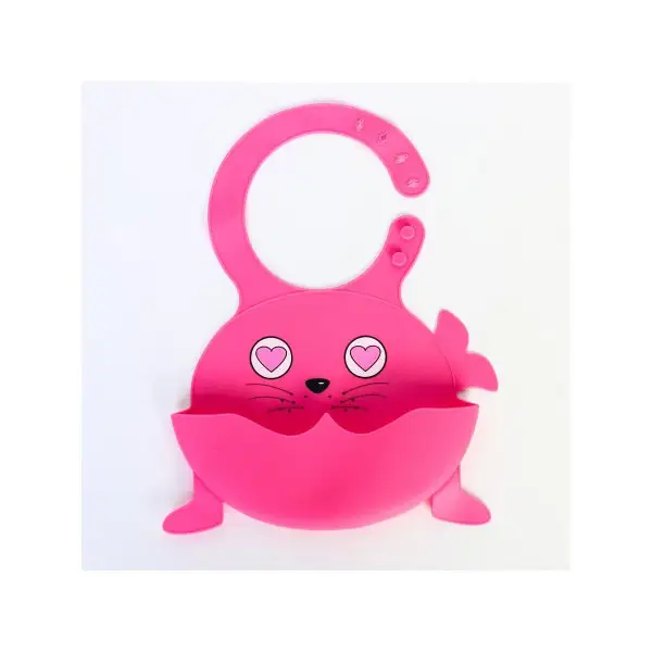 Нагрудник силиконовый "Морской котик", цвет розовый