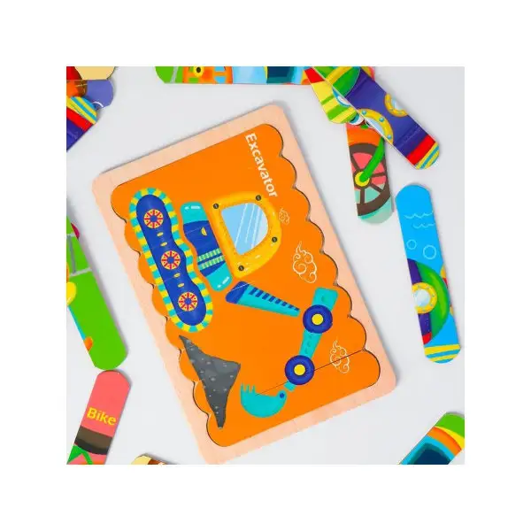 Детские развивающие пазлы из палочек "Транспорт" 19х28х4 см