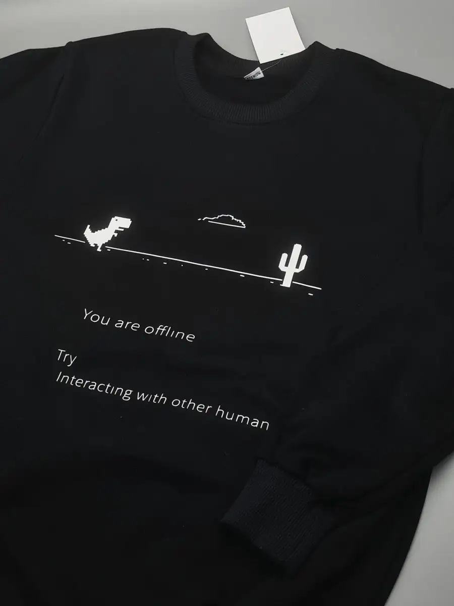 Свитшот черный толстовка с динозавриком You are offline