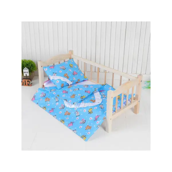 Постельное бельё для кукол "Зверята с ромашками на голубом", простынь, одеяло, подушка