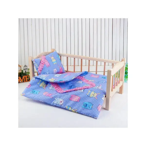 Кукольное постельное "Зверюшки на голубом", простынь, одеяло 46х36 см, подушка 27х17 см