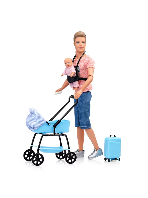 DEFA Lucy Кукла кен Молодой папа с коляской Barbie игровой набор, голубой, фото 5