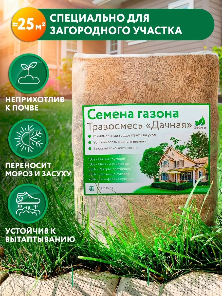 Семена газона/Газонная трава/Газон/травы/Трава для/Травосмесь GoGrass  20922538 купить в интернет-магазине Wildberries