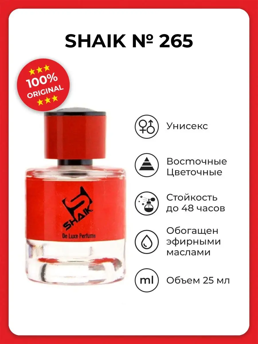 Парфюмерная вода унисекс Shaik № 265, 25 мл. Tester SHAIK 20955334 купить  за 907 ₽ в интернет-магазине Wildberries