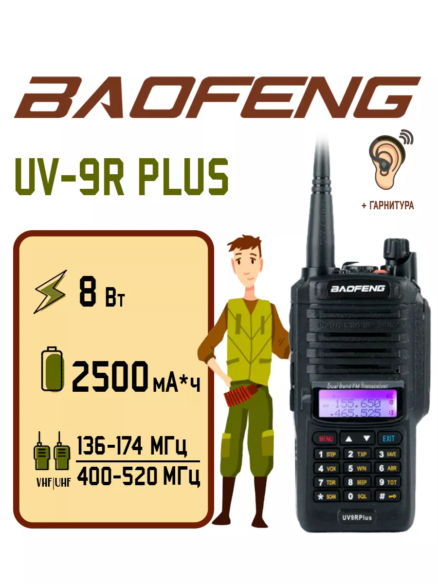 Рация Баофенг UV-9R Plus (8W) Черная BAOFENG 20969091 купить за 1 877 ₽ в  интернет-магазине Wildberries