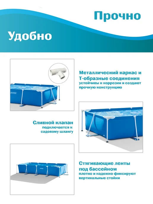 Intex Бассейн каркасный прямоугольный (260х160х65см) 2282л, 260x160x65 см, фото 6