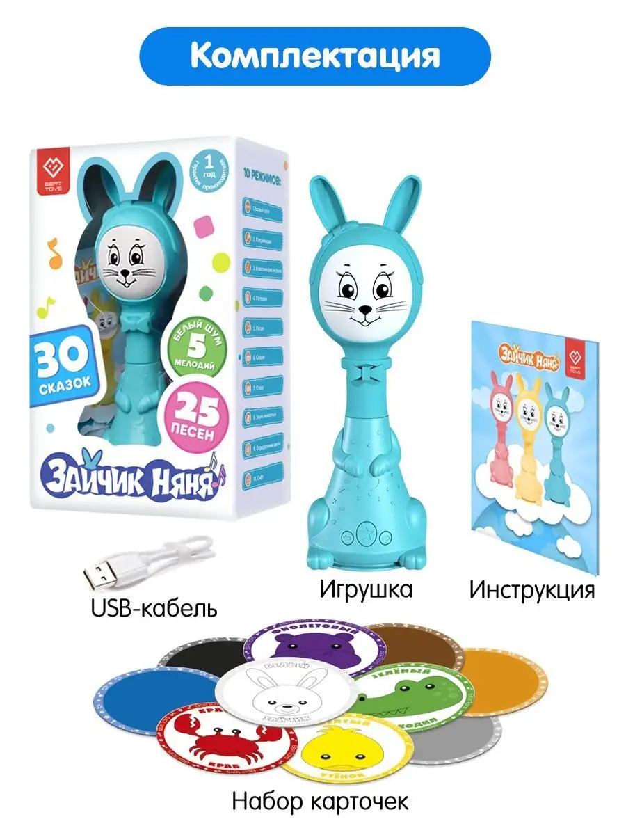 Интерактивная музыкальная игрушка для детей Зайка Няня BertToys 21036200  купить в интернет-магазине Wildberries