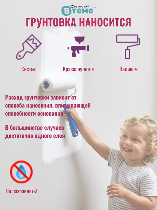ВТеме Акриловая грунтовка под обои для стен и потолков 2,5кг, 2,5 кг, фото 4