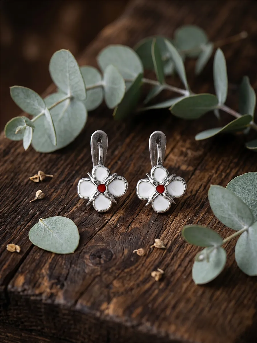 Серьги серебро 925 цветок белый