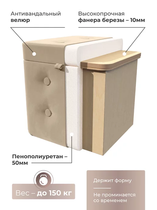 Studioakd Пуфик для прихожей и спальни с ящиком прямоугольный, серый, фото 8