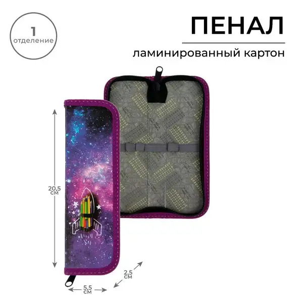 Пенал школьный твёрдый Calligrata, 55х205х25 мм