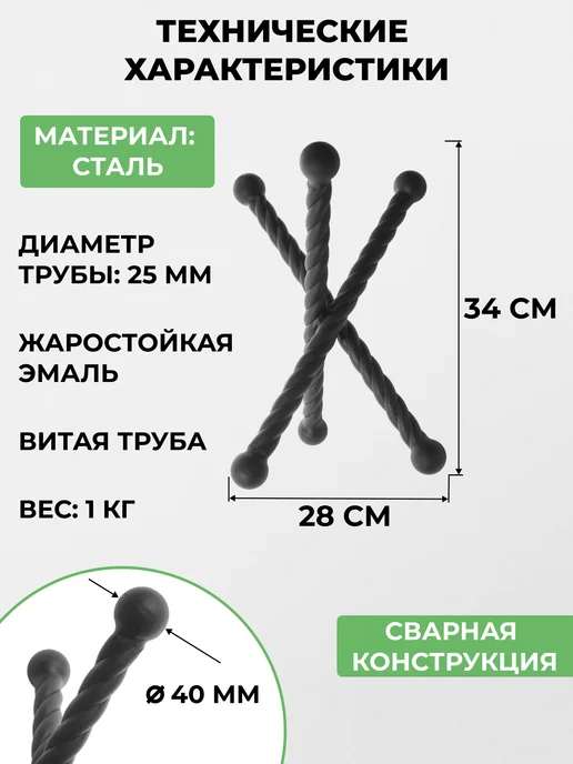 KOLUNDROV Подставка-колосник для дров в камин и кострище, черный, фото 2