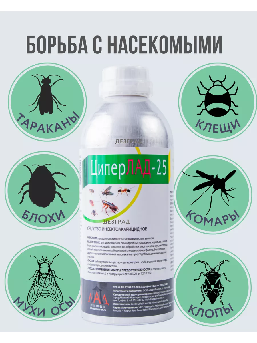 ЦиперЛАД 25 от тараканов, клопов, клещей, блох, мух 1 литр ДЕЗГРАД 21287386  купить за 1 873 ₽ в интернет-магазине Wildberries