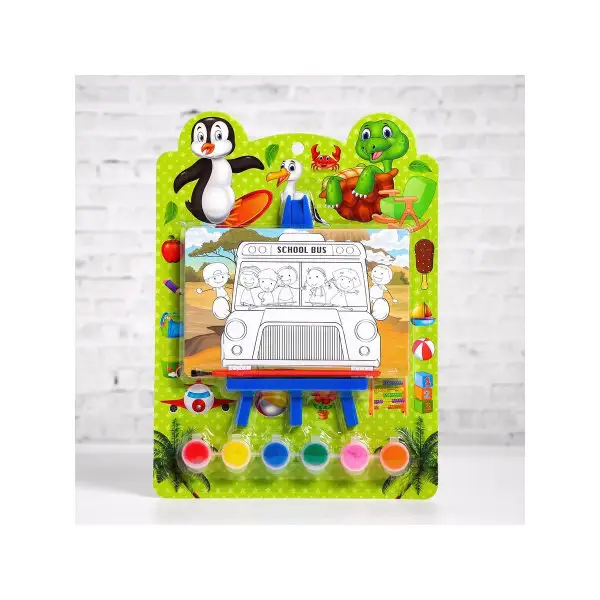 Раскраска на подставке "Школьный автобус", краска 6 цветов