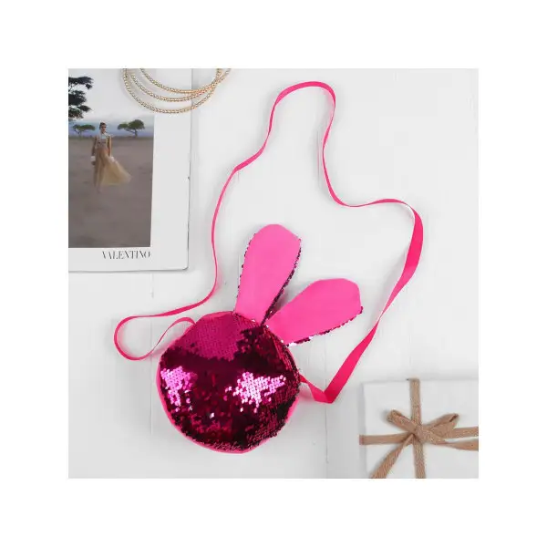 Мягкая сумочка "Зайка", пайетки, цвет серебряно-малиновый