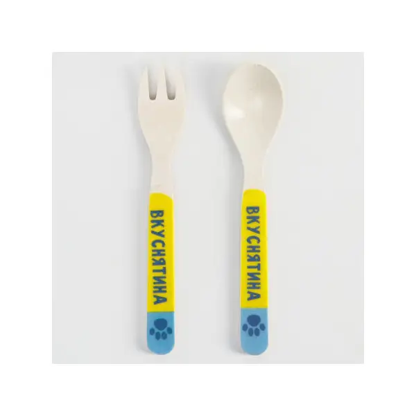 Набор столовых приборов из бамбука "Песики", вилка, ложка