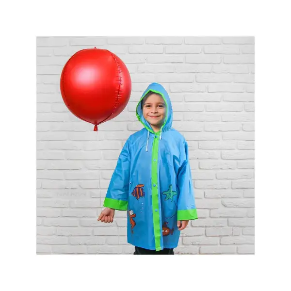 Дождевик детский на кнопках с капюшоном "Морской мир" р-р S