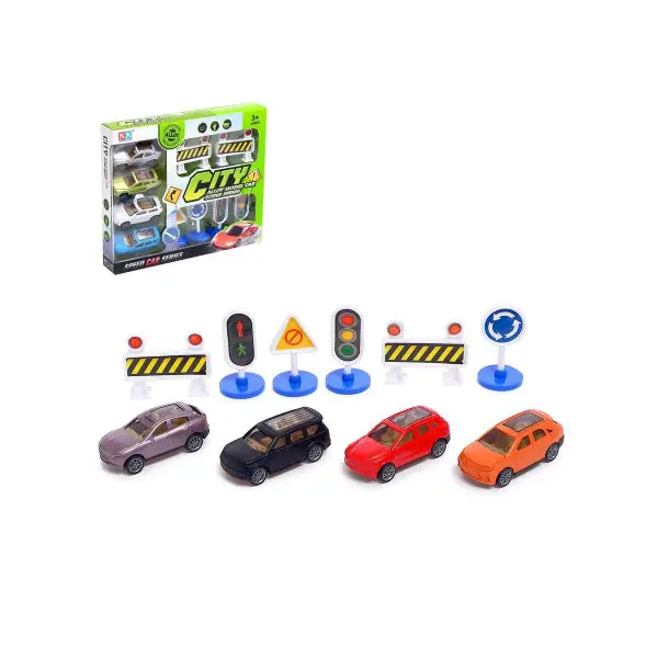 Набор игровой "Город", 4 инерционные машины и дорожные знаки