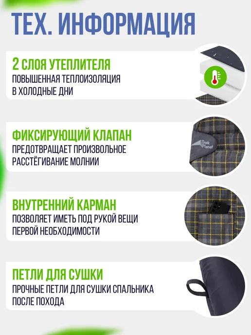Trek Planet Спальный мешок туристический, спальник теплый, зимний одеяло, черный, фото 4