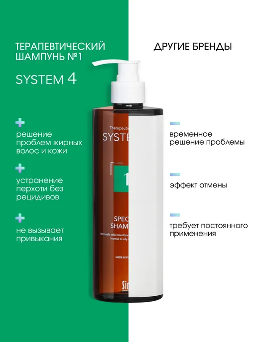 Sim Sensitive Шампунь от перхоти для жирных волос №1 250 мл System 4, 500 мл, фото 8