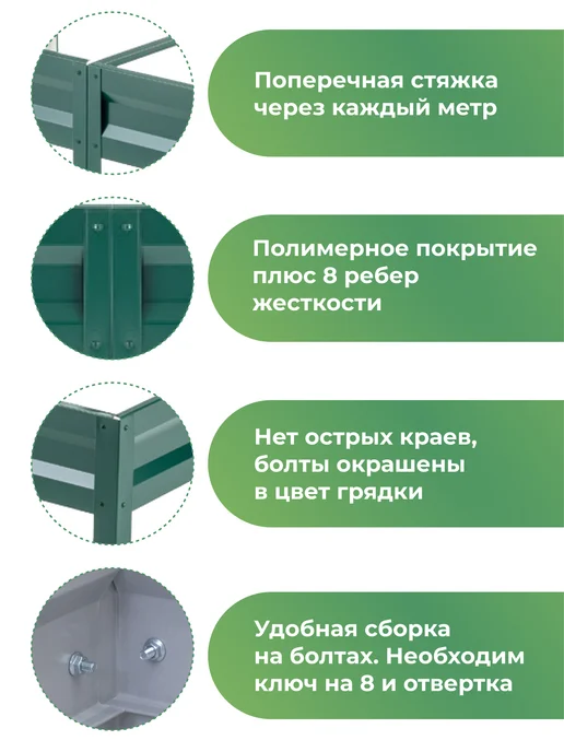 По Уму Грядка оцинкованная 3 м для сада и огорода, 1,0х3,0х0,15 м, 0.8x3.0x0.20 м, 3 м, фото 4