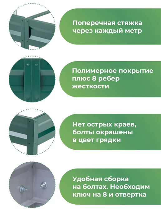 По Уму Грядка оцинкованная 3 м для сада и огорода, 1,0х3,0х0,15 м, 1.0x3.0x0.20 м, 3 м, фото 4