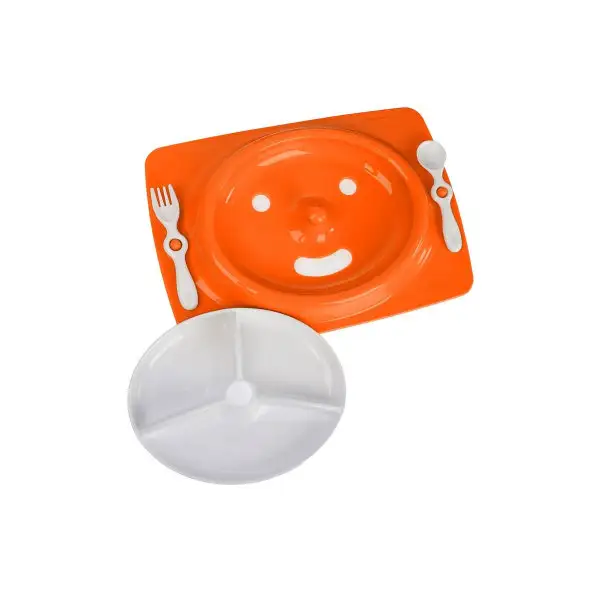 Набор детской посуды, 4 предмета: тарелка трёхсекционная, подставка, ложка, вилка, от 5 мес.