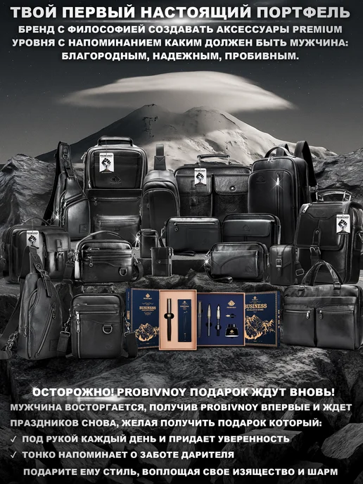 PROBIVNOY is60 Портфель черный, натуральная кожа, черный, фото 2