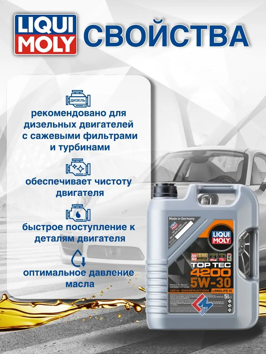 7661 Моторное масло Top Tec 4200 5W-30 New Generation, 5 л Liqui Moly  21478001 купить в интернет-магазине Wildberries