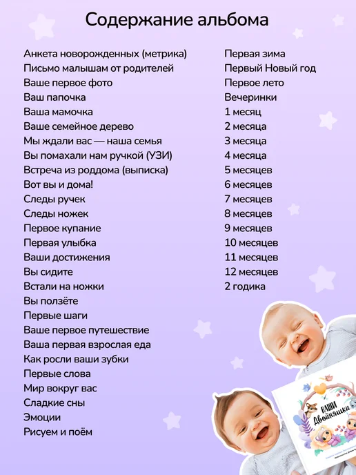 Bambinic Первый фотоальбом для новорожденных двойняшек на подарок, голубой, фото 2